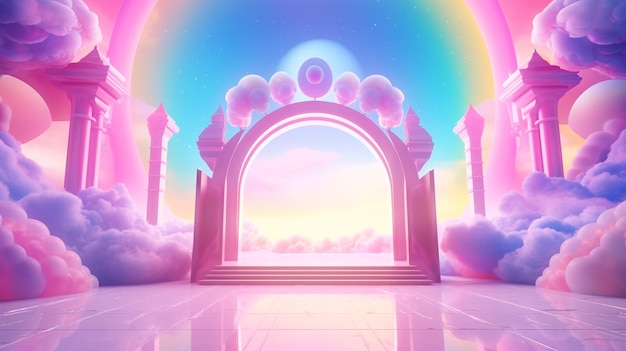 Gradient Futuristic Scifi Technology Pedestal Fantasy Hologram Neon Magic Violet Gate Ai generiert