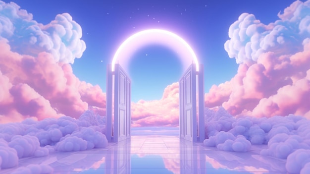 Gradient Futuristic Scifi Technology Pedestal Fantasy Hologram Neon Magic Violet Gate Ai generiert