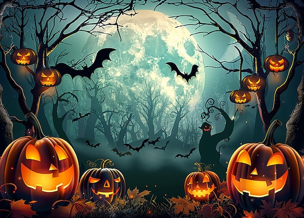 Gradient-Hintergrund für Halloween-Saison Kürbisse und Fledermäuse vor einer gruseligen Design-Vorlage