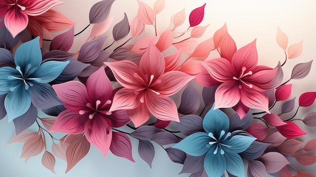 gradiente 3d folha e flor vetor padrão cinza rosa