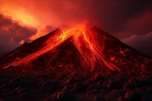 Foto un gradiente granulado de erupción volcánica con un rojo ardiente 00226 01