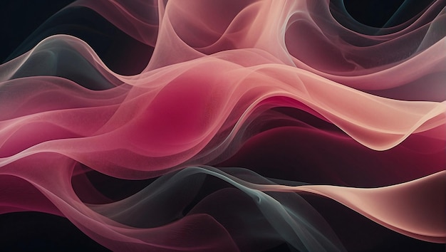 Gradiente rosa und schwarze rauchige Wellen im Dunkeln Farbiger 3D-Abstrakt-Hintergrund mit Wellen