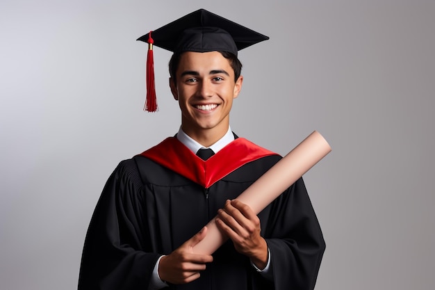 Graduación de educación y concepto de personas feliz estudiante graduado masculino indio en birrete y ba