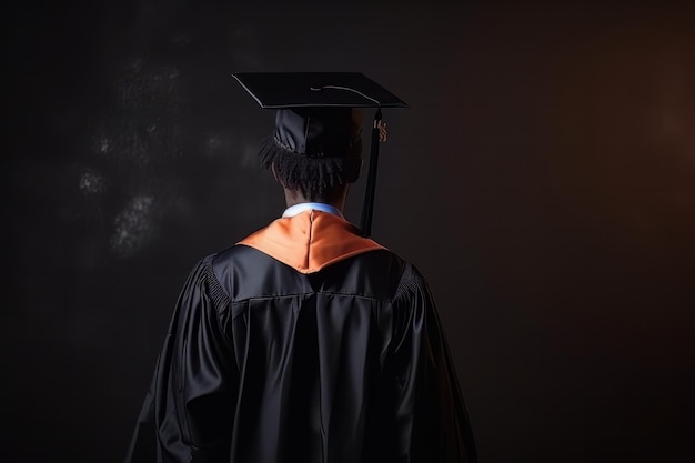 Graduación de hombre negro e ideas en la universidad que construye la escuela y la universidad.