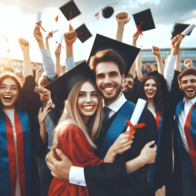 Foto graduación logro una realización de los sueños cumplió parejas y equipos celebrando m académico