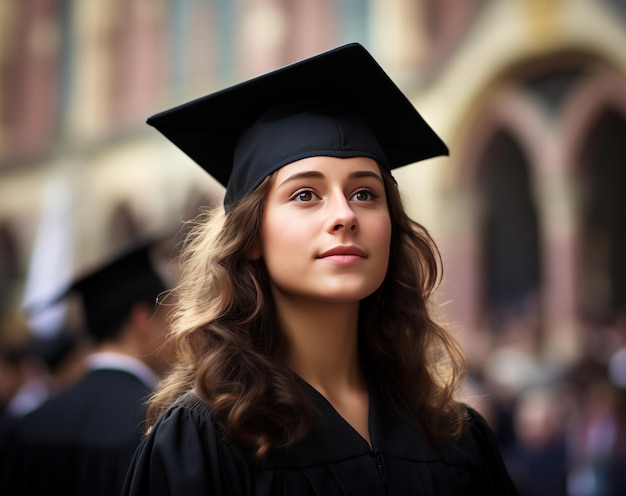 Una graduada durante una ceremonia de graduación