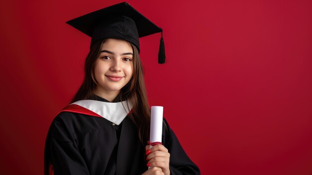 Graduada confiante a celebrar as suas conquistas.