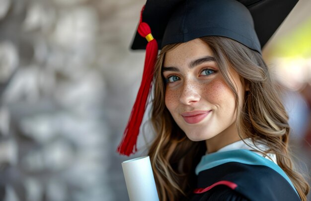 Una graduada muestra su diploma a la cámara.