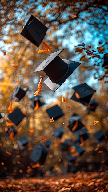 Graduados a atirar o boné no ar.