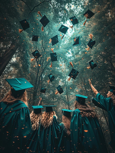 Graduados a atirar o boné no ar.