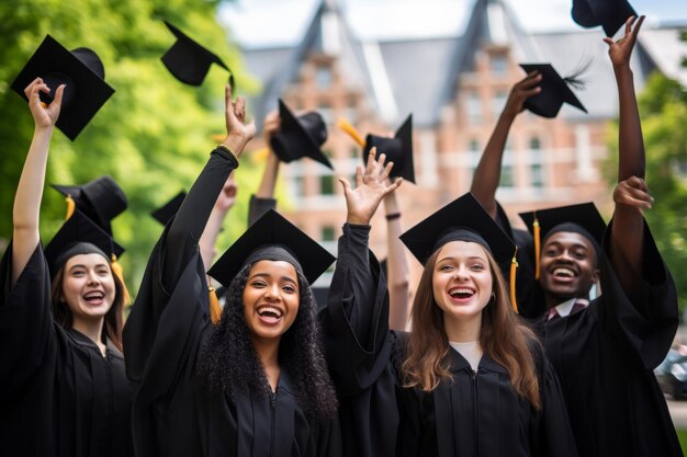 Graduados universitários felizes, diversos e satisfeitos