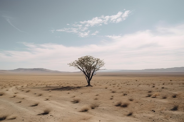 Gradualmente murchando uma única árvore expansiva lutando com um ambiente árido árido Generative AI