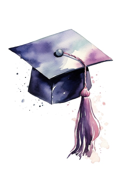 Graduation Cap Academy Hat Aquarell Clipart isolierten weißen Hintergrund mit generativer KI