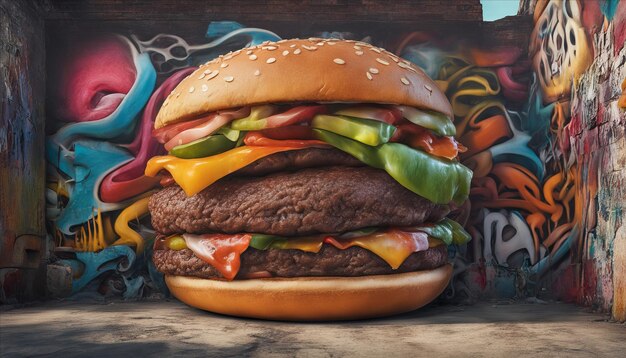 Graffiti-Bild eines Hamburgers, generiert von KI