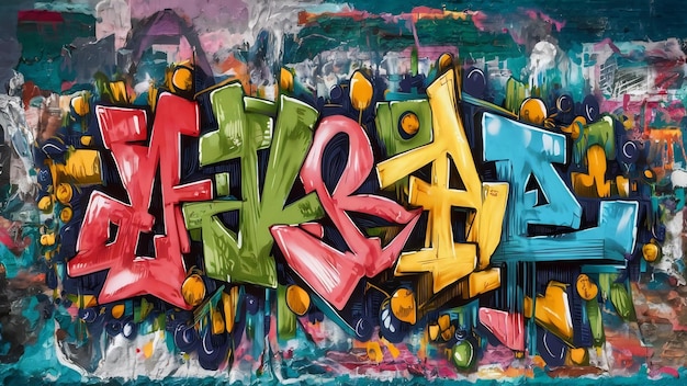 Graffiti callejero palabras abstractas en la pared dibujo graffiti con colores brillantes pintura