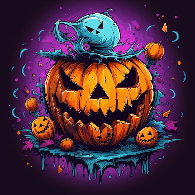 Graffiti Colorido Calabaza Halloween Arte Vectorial ReadytoPrint Ilustración Camiseta