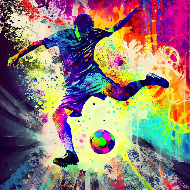 Foto graffiti des fussballspielers, der den ball tritt