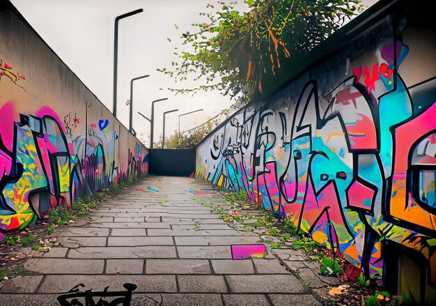 Foto graffiti-gasse-skyline-malerei