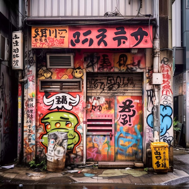 Graffiti japonês na parede da rua estilo anos 80 gerado por IA