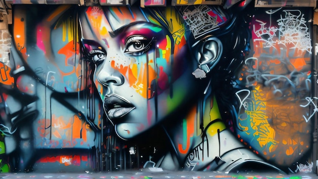 Graffiti de una mujer en la pared.