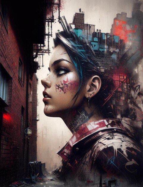 graffiti en una pared de ladrillo con fondo coloreado estilo dramático mágico por Russ Mills