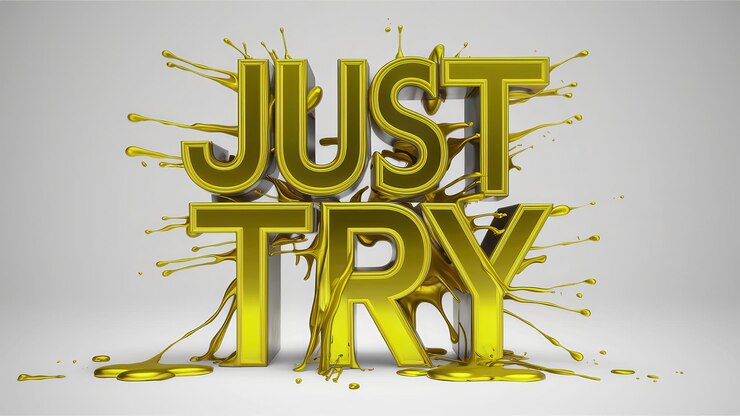 Foto gráfico 3d de texto salpicado en amarillo que dice sólo intente en fondo neutro