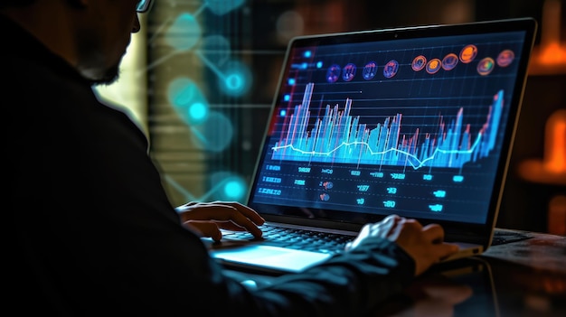 Un gráfico de acciones y gráfico con candelabro de negocios generado ai