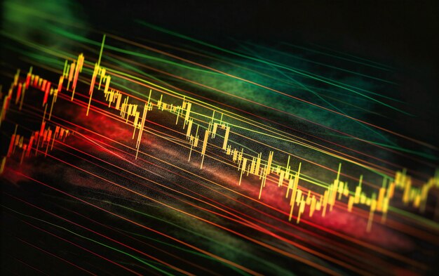 Un gráfico de acciones del mercado de valores que muestra una flecha con una línea verde detrás