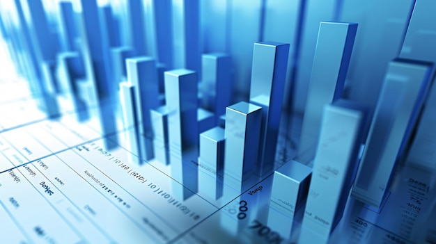 Un gráfico azul con los números 2 y 3 en él, un gráfico de barras, un concepto de análisis de datos, una representación económica en 3D.