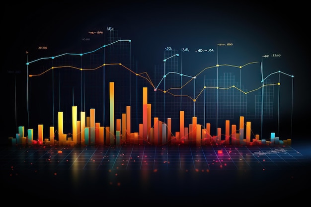 Gráfico de barras 3d gráfico de análisis de visualización de datos financieros de grandes acciones