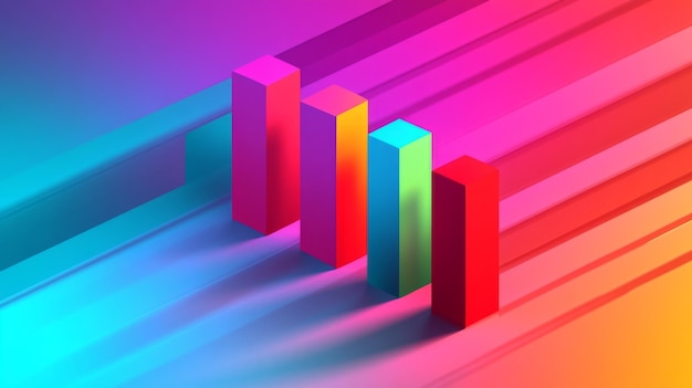Gráfico de barras 3D vibrante en un fondo colorido