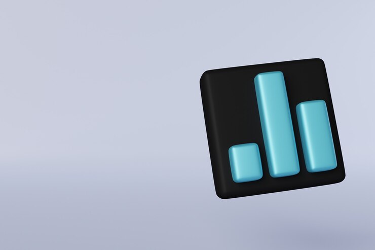 Foto gráfico de barras azul icono 3d sobre fondo negro