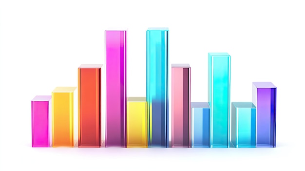 Un gráfico de barras con colores vibrantes en un fondo transparente que representa los datos de ventas