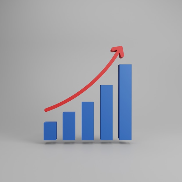 Gráfico de barras de crecimiento. aislado sobre fondo gris. Representación 3d