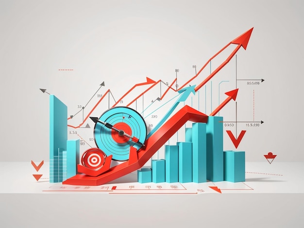 Gráfico de barras de crecimiento dinámico en 3D y gráfico de líneas con tendencias alcistas de flechas