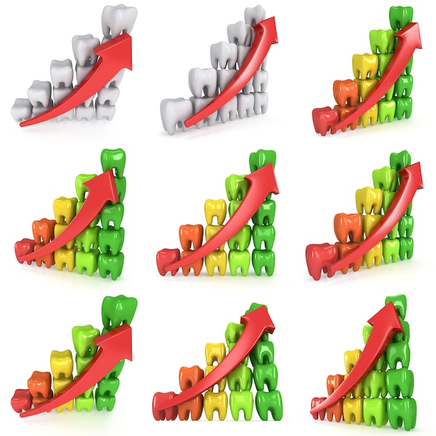 Gráfico de barras de dientes 3d con flecha roja