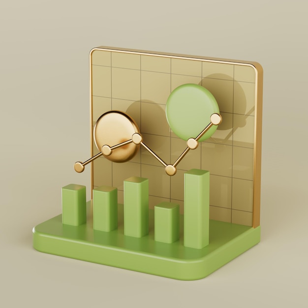 Gráfico de barras doradas Diagrama estadístico Infográfico de negocios Renderización en 3D