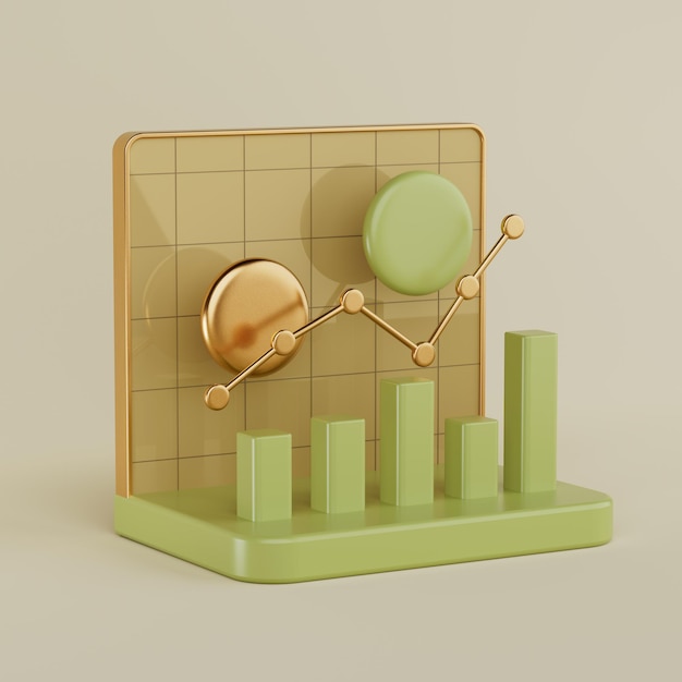 Gráfico de barras doradas Diagrama estadístico Infográfico de negocios Renderización en 3D
