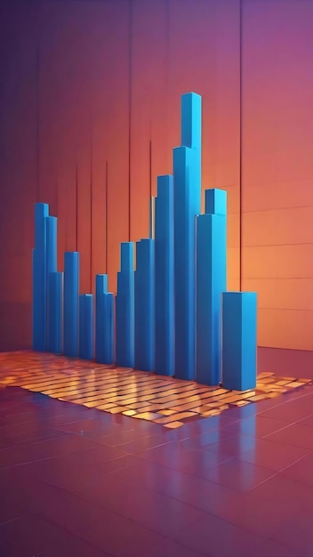 Gráfico de barras financiero abstracto en el mercado de valores en fondo de color azul
