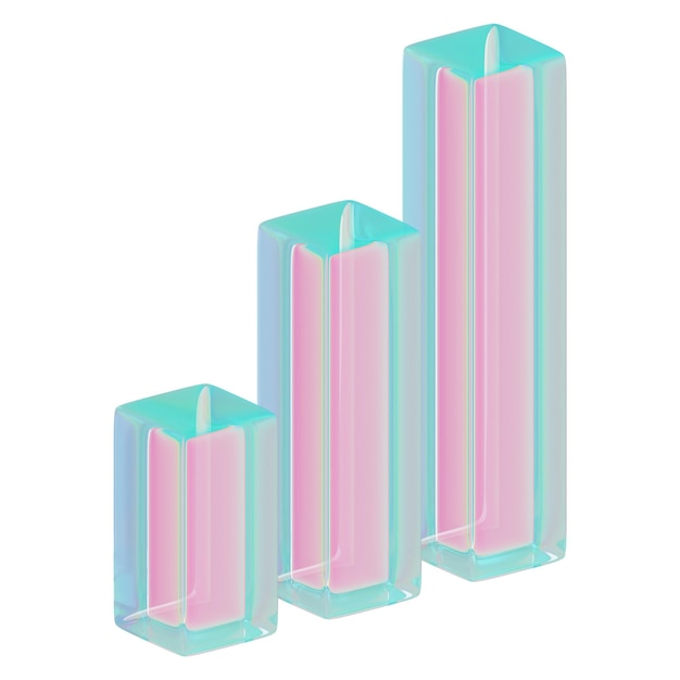 Gráfico de barras iridescente png elemento 3D fondo transparente