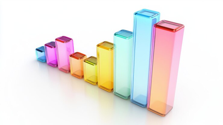 Foto gráfico de barras transparente de colores sobre un fondo blanco