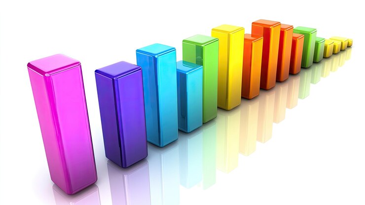 Foto un gráfico de barras vibrante con barras de colores aisladas en un fondo blanco que representa los datos de ventas