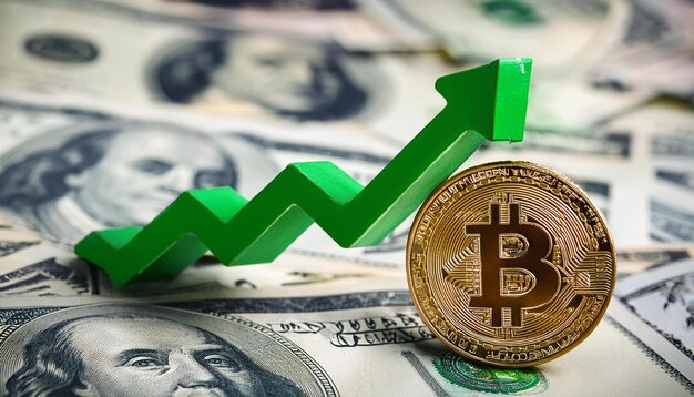El gráfico de bitcoin sube bruscamente con la flecha verde
