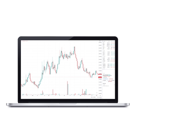 Gráfico de la bolsa financiera en la pantalla del ordenador sobre fondo blanco. Bolsa.