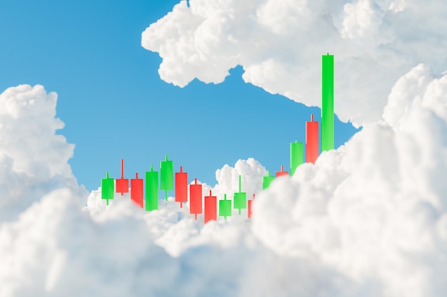 Gráfico de la bolsa entre nubes que simboliza las aspiraciones financieras