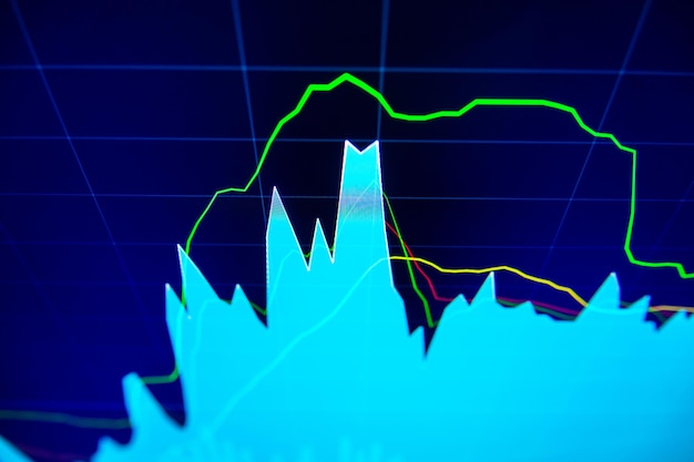 Gráfico de la bolsa de valores en pantalla LED para el concepto de negocio