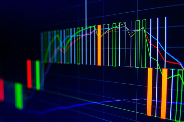 Foto gráfico de la bolsa de valores en pantalla led para el concepto de negocio