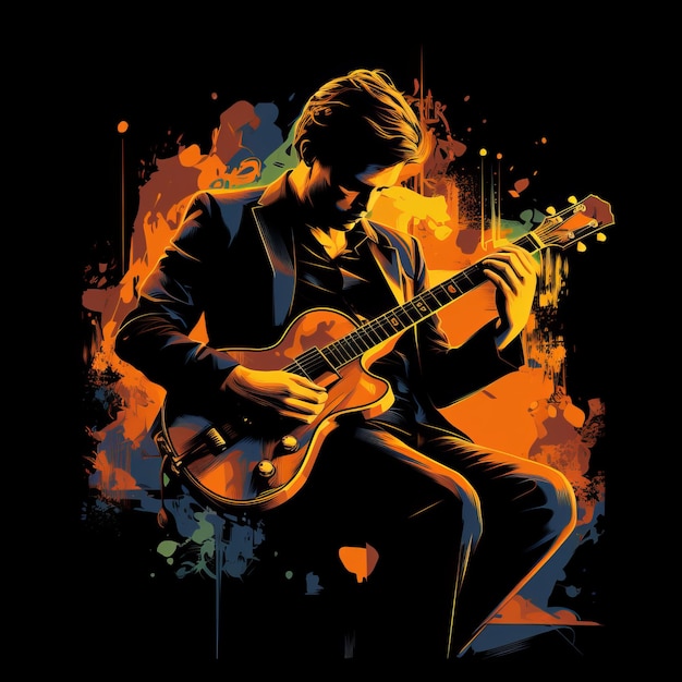 Gráfico de camiseta de violín dibujado a mano tocando la guitarra