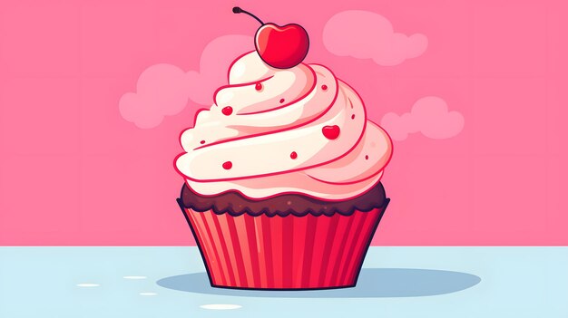 Foto gráfico caprichoso de um cupcake com uma cereja no topo