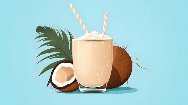 Gráfico cativante de uma bebida de coco com um canudo